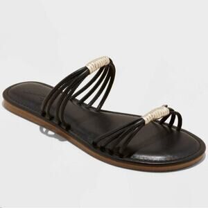NWT!! Universal Thread Women’s Aura Two Band Slide, Black and Gold Sandals, 8